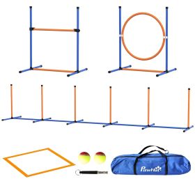 PawHut Dog Agility Training Equipment Set, 4 Pcs with Weave Poles, Adjustable Hurdle, Jumping Ring, Pause Box, Orange
